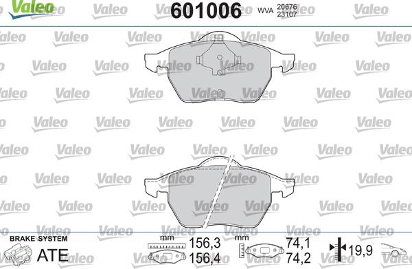 Valeo 601006 - Гальмівні колодки, дискові гальма avtolavka.club