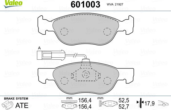 Valeo 601003 - Гальмівні колодки, дискові гальма avtolavka.club