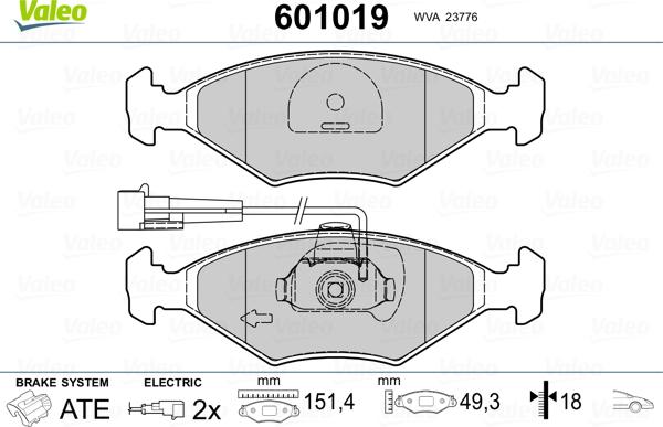 Valeo 601019 - Гальмівні колодки, дискові гальма avtolavka.club