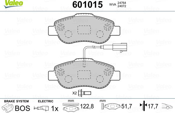 Valeo 601015 - Гальмівні колодки, дискові гальма avtolavka.club