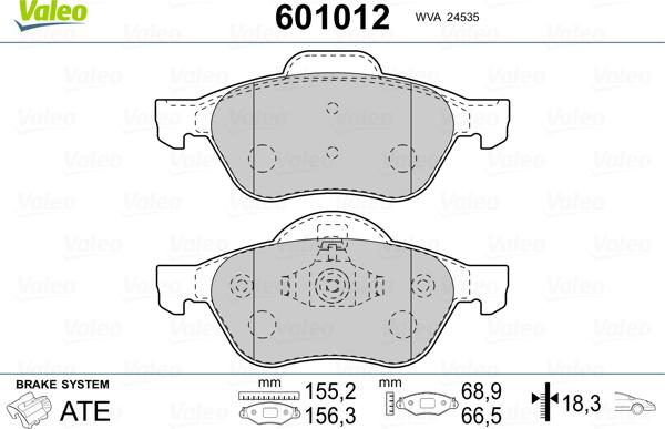 Valeo 601012 - Гальмівні колодки, дискові гальма avtolavka.club