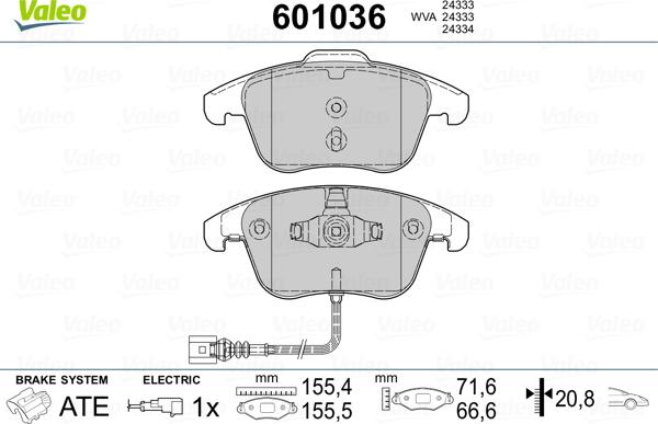 Valeo 601036 - Гальмівні колодки, дискові гальма avtolavka.club