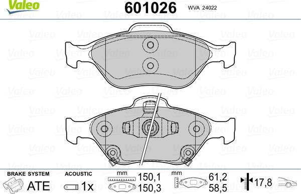 Valeo 601026 - Гальмівні колодки, дискові гальма avtolavka.club