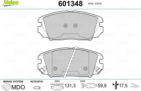 Valeo 601348 - Гальмівні колодки, дискові гальма avtolavka.club