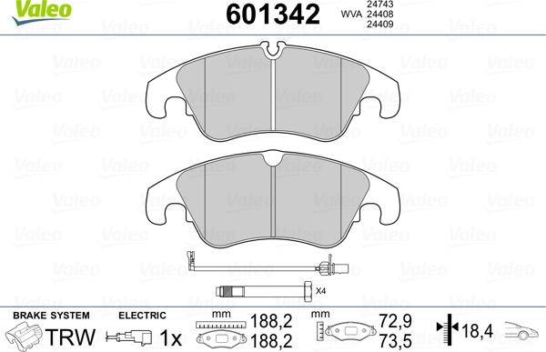 Valeo 601342 - Гальмівні колодки, дискові гальма avtolavka.club