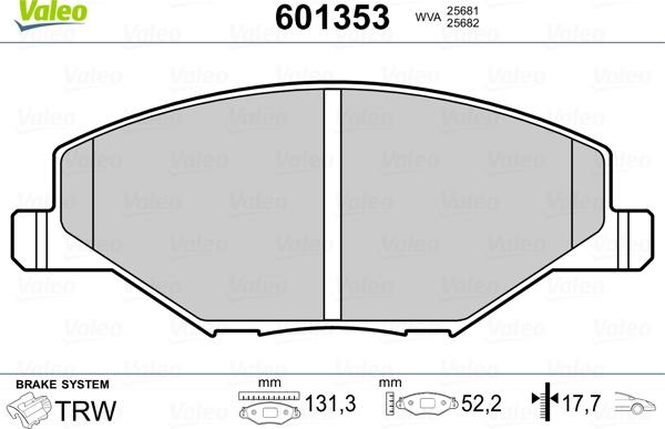 Valeo 601353 - Гальмівні колодки, дискові гальма avtolavka.club