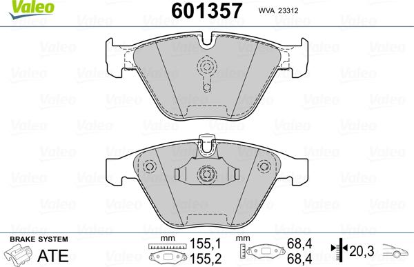 Valeo 601357 - Гальмівні колодки, дискові гальма avtolavka.club