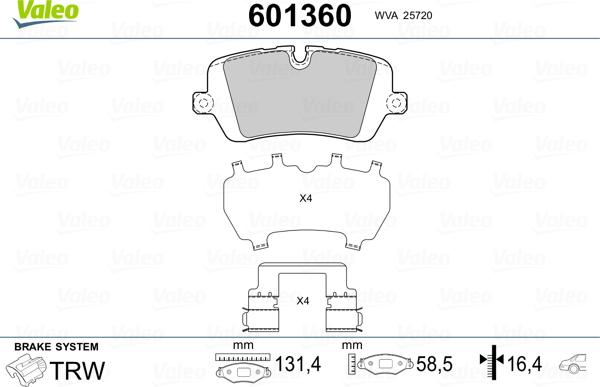 Valeo 601360 - Гальмівні колодки, дискові гальма avtolavka.club