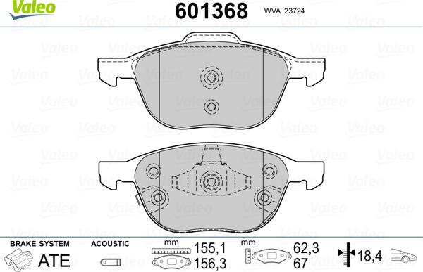 Valeo 601368 - Гальмівні колодки, дискові гальма avtolavka.club