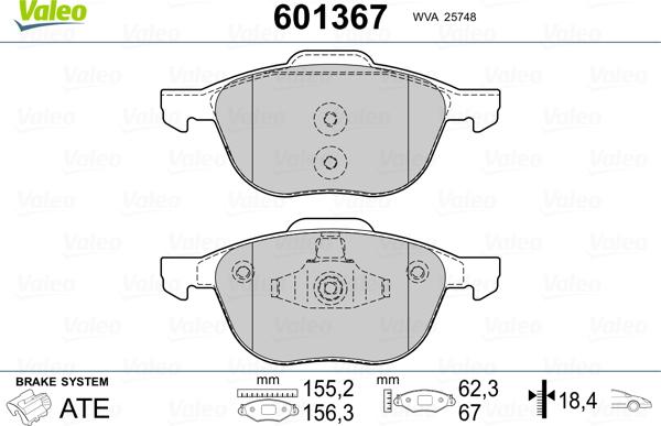 Valeo 601367 - Гальмівні колодки, дискові гальма avtolavka.club