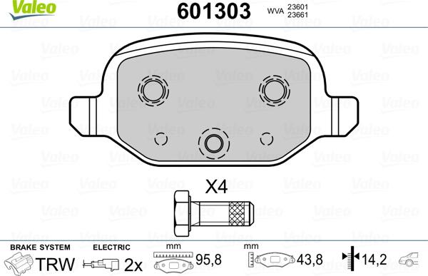 Valeo 601303 - Гальмівні колодки, дискові гальма avtolavka.club