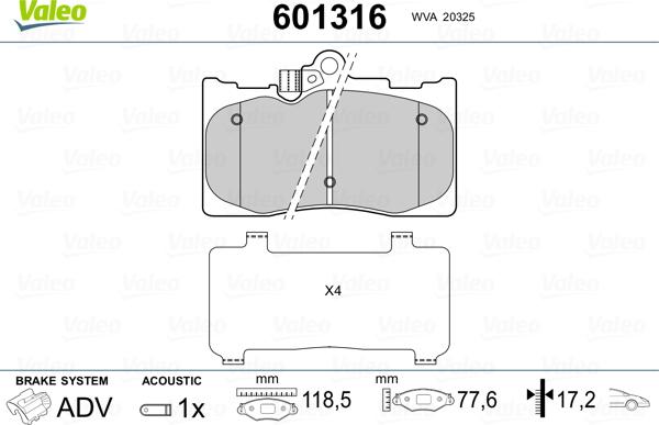 Valeo 601316 - Гальмівні колодки, дискові гальма avtolavka.club