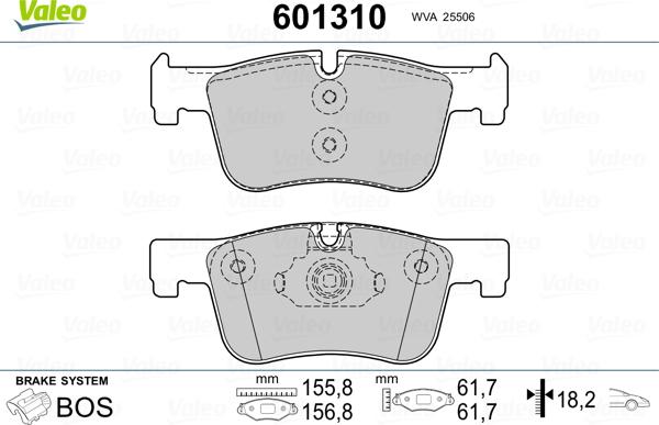 Valeo 601310 - Гальмівні колодки, дискові гальма avtolavka.club