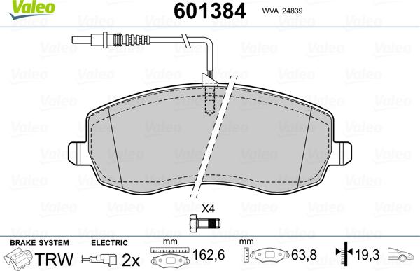 Valeo 601384 - Гальмівні колодки, дискові гальма avtolavka.club