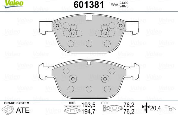 Valeo 601381 - Гальмівні колодки, дискові гальма avtolavka.club