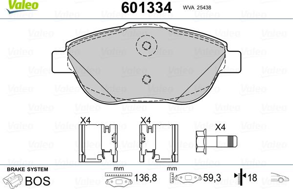 Valeo 601334 - Гальмівні колодки, дискові гальма avtolavka.club