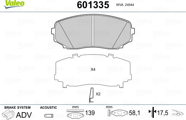 Valeo 601335 - Гальмівні колодки, дискові гальма avtolavka.club