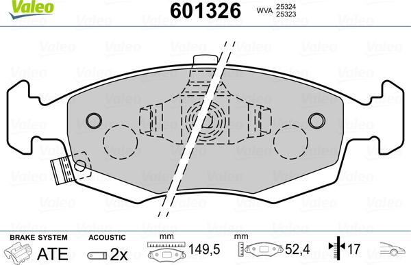 Valeo 601326 - Гальмівні колодки, дискові гальма avtolavka.club