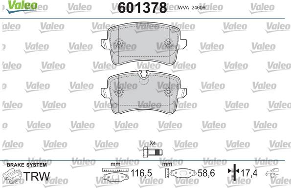 Valeo 601378 - Гальмівні колодки, дискові гальма avtolavka.club