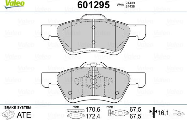 Valeo 601295 - Гальмівні колодки, дискові гальма avtolavka.club