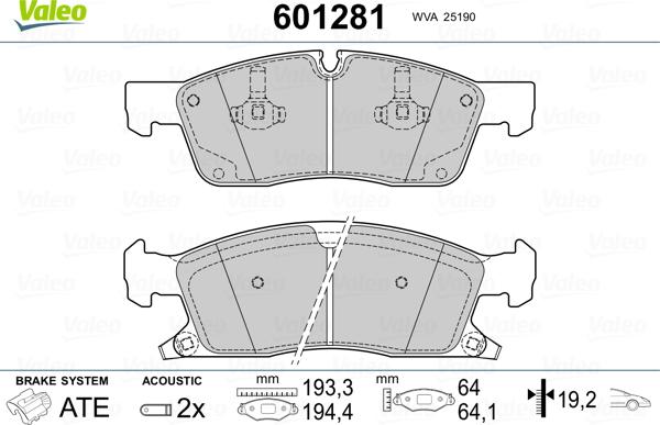 Valeo 601281 - Гальмівні колодки, дискові гальма avtolavka.club