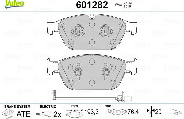 Valeo 601282 - Гальмівні колодки, дискові гальма avtolavka.club