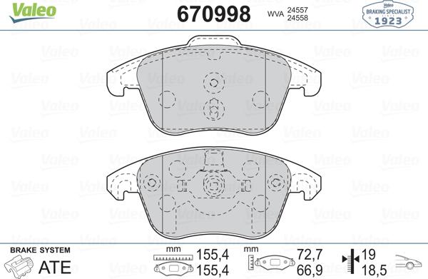 Valeo 670998 - Гальмівні колодки, дискові гальма avtolavka.club