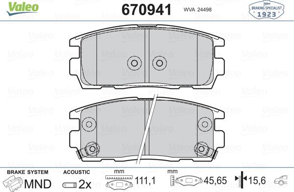 Valeo 670941 - Гальмівні колодки, дискові гальма avtolavka.club