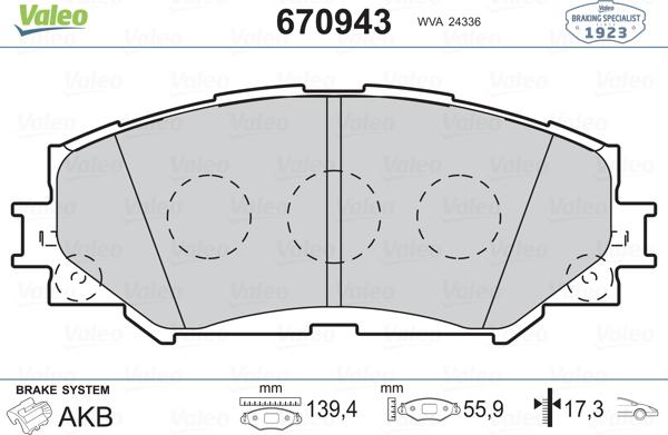 Valeo 670943 - Гальмівні колодки, дискові гальма avtolavka.club