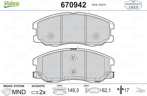 Valeo 670942 - Гальмівні колодки, дискові гальма avtolavka.club