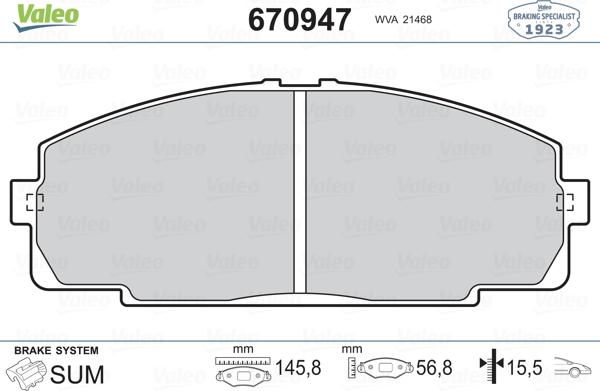 Valeo 670947 - Гальмівні колодки, дискові гальма avtolavka.club