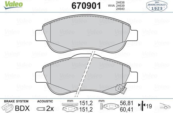 Valeo 670901 - Гальмівні колодки, дискові гальма avtolavka.club