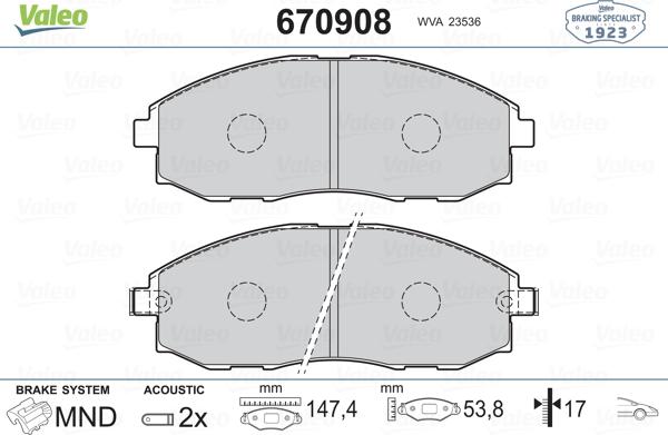 Valeo 670908 - Гальмівні колодки, дискові гальма avtolavka.club