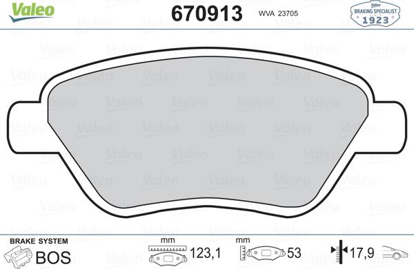 Valeo 670913 - Гальмівні колодки, дискові гальма avtolavka.club