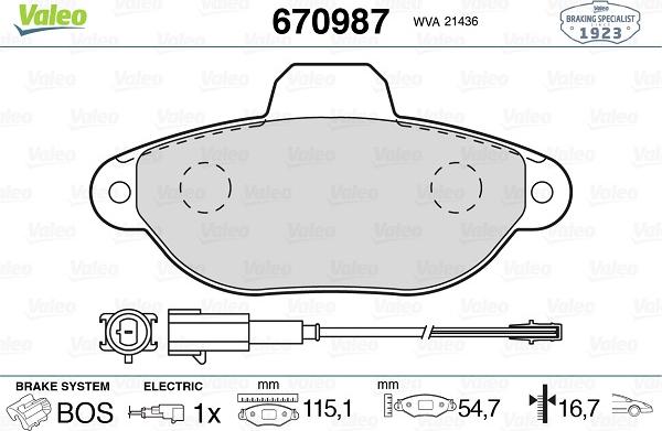 Valeo 670987 - Гальмівні колодки, дискові гальма avtolavka.club