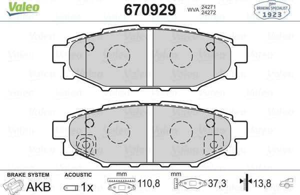 Valeo 670929 - Гальмівні колодки, дискові гальма avtolavka.club