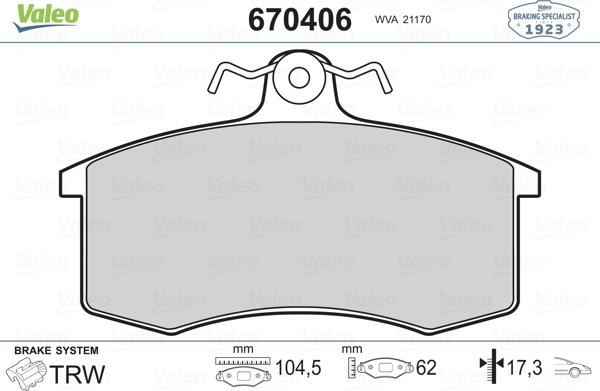 Valeo 670406 - Гальмівні колодки, дискові гальма avtolavka.club