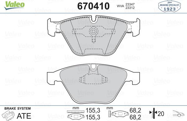 Valeo 670410 - Гальмівні колодки, дискові гальма avtolavka.club