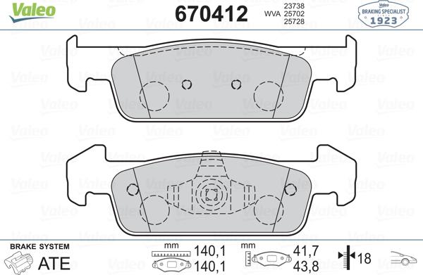 Valeo 670412 - Гальмівні колодки, дискові гальма avtolavka.club