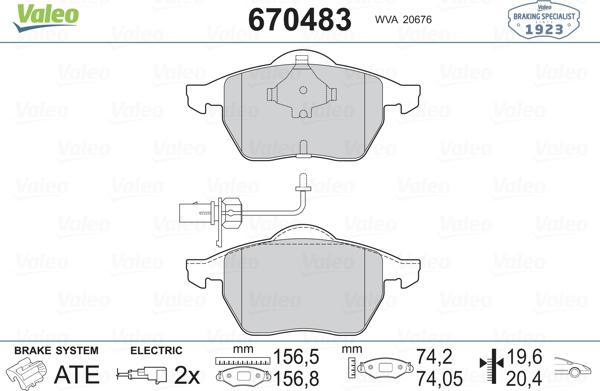 Valeo 670483 - Гальмівні колодки, дискові гальма avtolavka.club