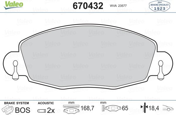 Valeo 670432 - Гальмівні колодки, дискові гальма avtolavka.club