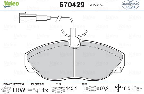 Valeo 670429 - Гальмівні колодки, дискові гальма avtolavka.club