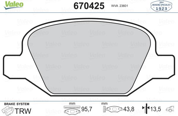 Valeo 670425 - Гальмівні колодки, дискові гальма avtolavka.club