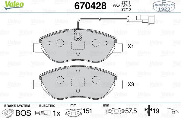 Valeo 670428 - Гальмівні колодки, дискові гальма avtolavka.club