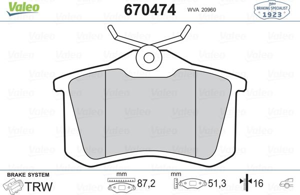 Valeo 670474 - Гальмівні колодки, дискові гальма avtolavka.club