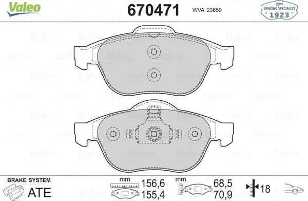 Valeo 670471 - Гальмівні колодки, дискові гальма avtolavka.club