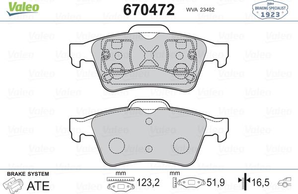 Valeo 670472 - Гальмівні колодки, дискові гальма avtolavka.club