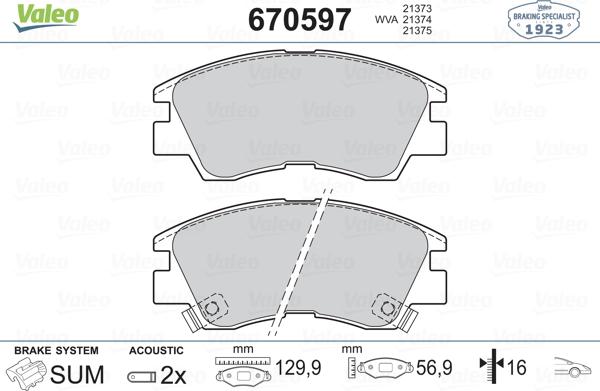 Valeo 670597 - Гальмівні колодки, дискові гальма avtolavka.club