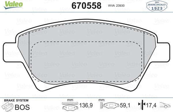 Valeo 670558 - Гальмівні колодки, дискові гальма avtolavka.club