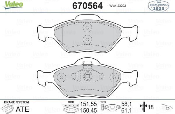 Valeo 670564 - Гальмівні колодки, дискові гальма avtolavka.club